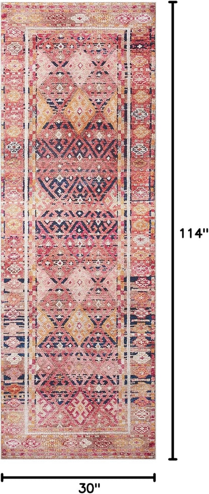 Loloi Layla Collection LAY-15 Magenta/Multi 2'-6" x 9'-6" .13" Thick Runner Rug, Soft, Durable