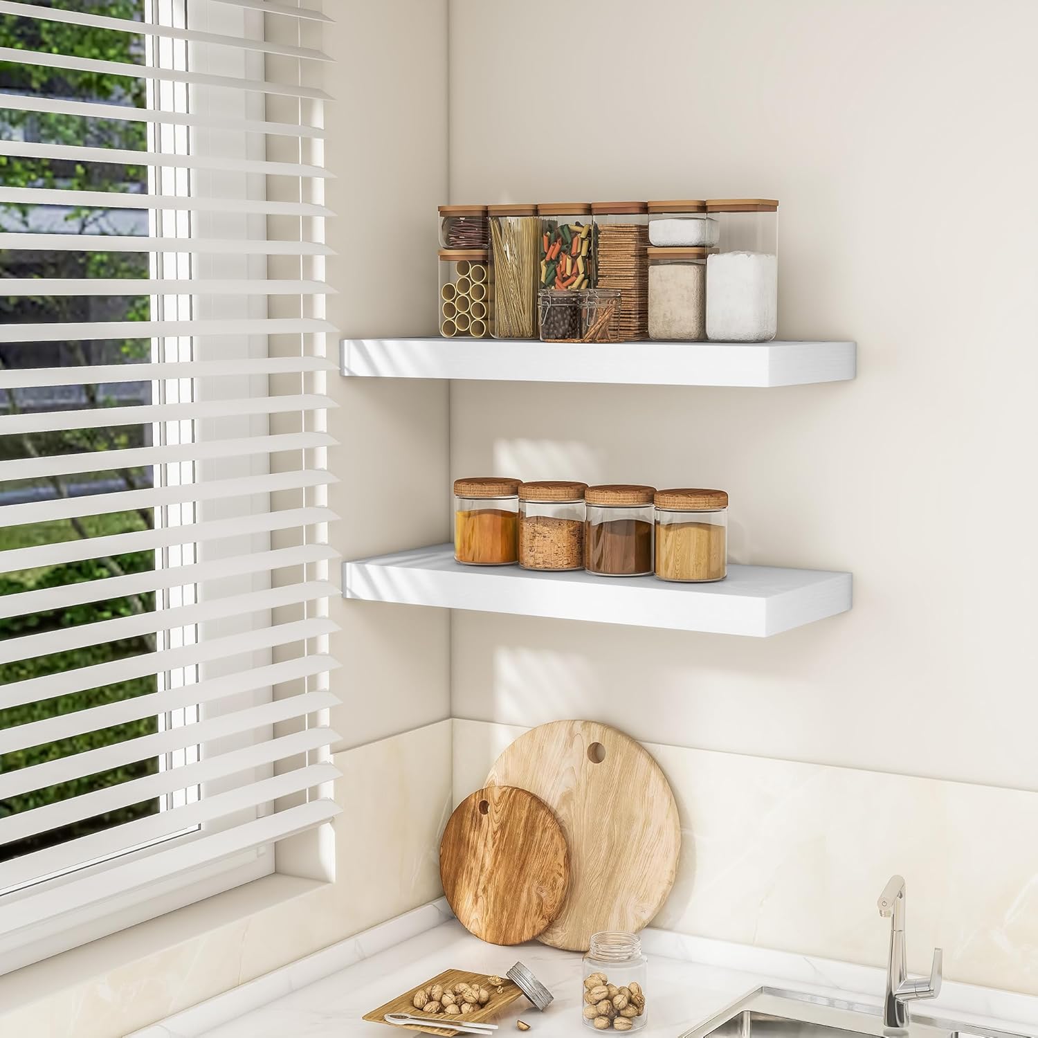 RICHFOCUS 24Inch Floating Shelves for Wall 2 Pack Shelves for Bedroom|Kitchen|Bathroom Wall Mounted