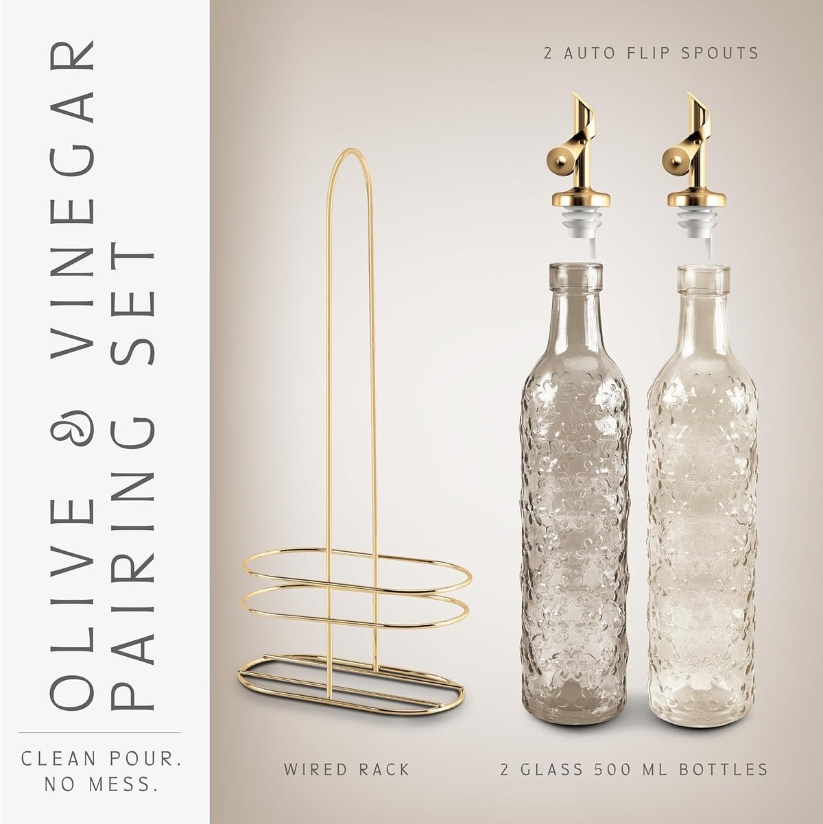 COOK WITH COLOR Glass Olive Oil Bottle Dispenser - 2 Pack- 17oz Oil and Vinegar Cruet - Olive Oil