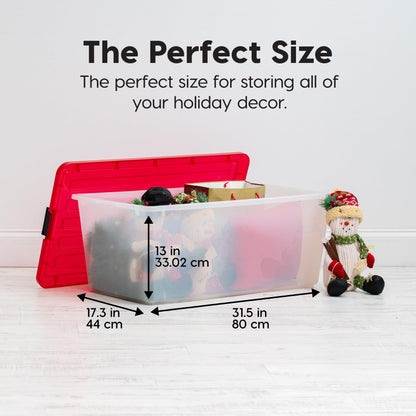 IRIS USA 4-Pack, 91 Qt. Holiday Storage Bin with Lids, Red