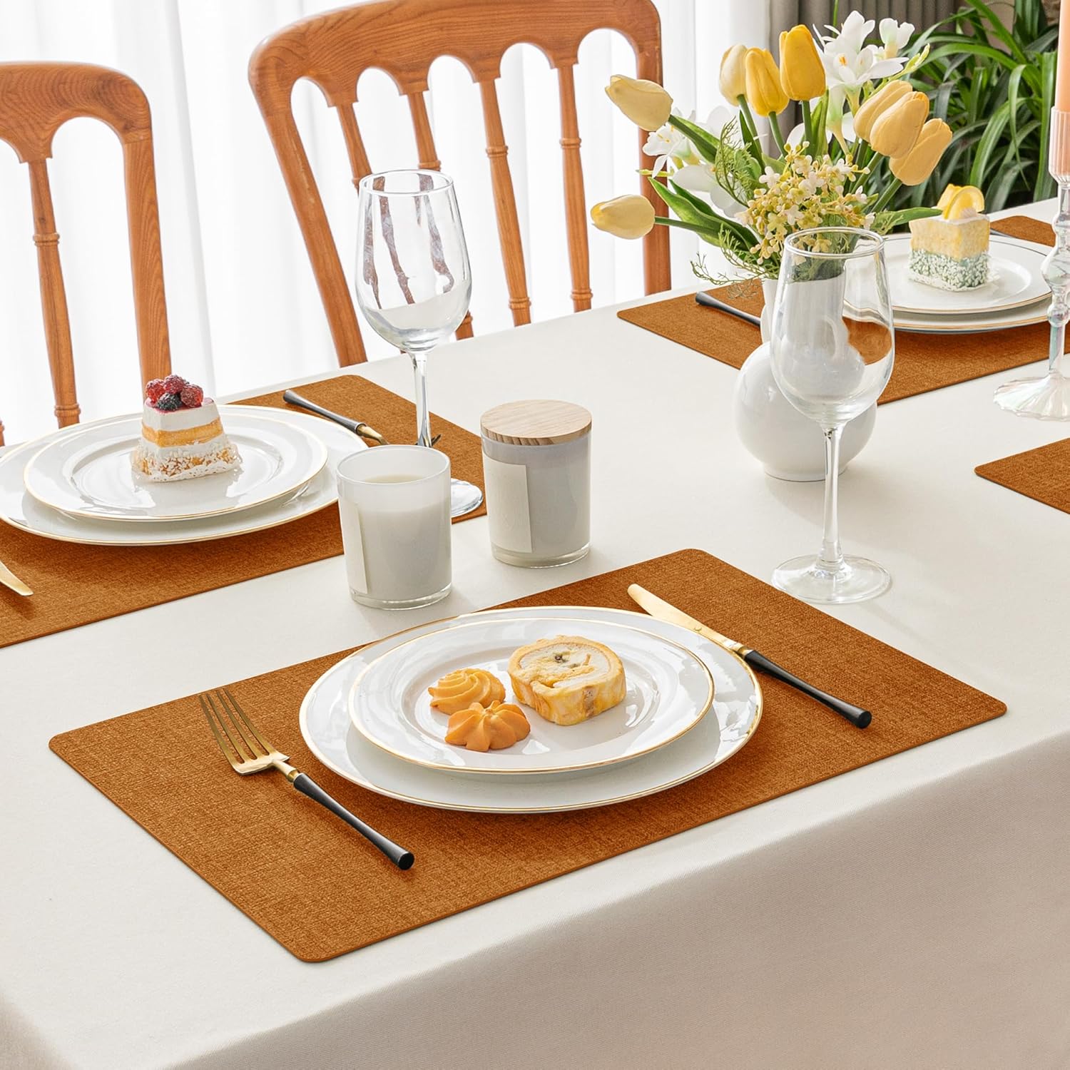 Romanstile Fall Vinyl Placemats Set of 4-12 X 18 Inch - Heat Resistant Place Mats 100% Waterproof