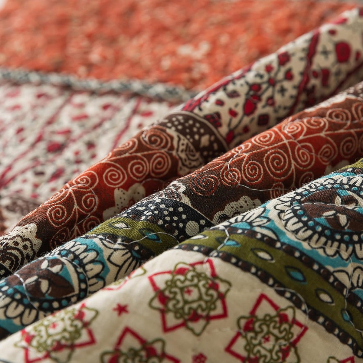 NEWLAKE Cotton Bedspread Quilt Sets - Reversible Patchwork Coverlet Set, Red Striped Jacquard