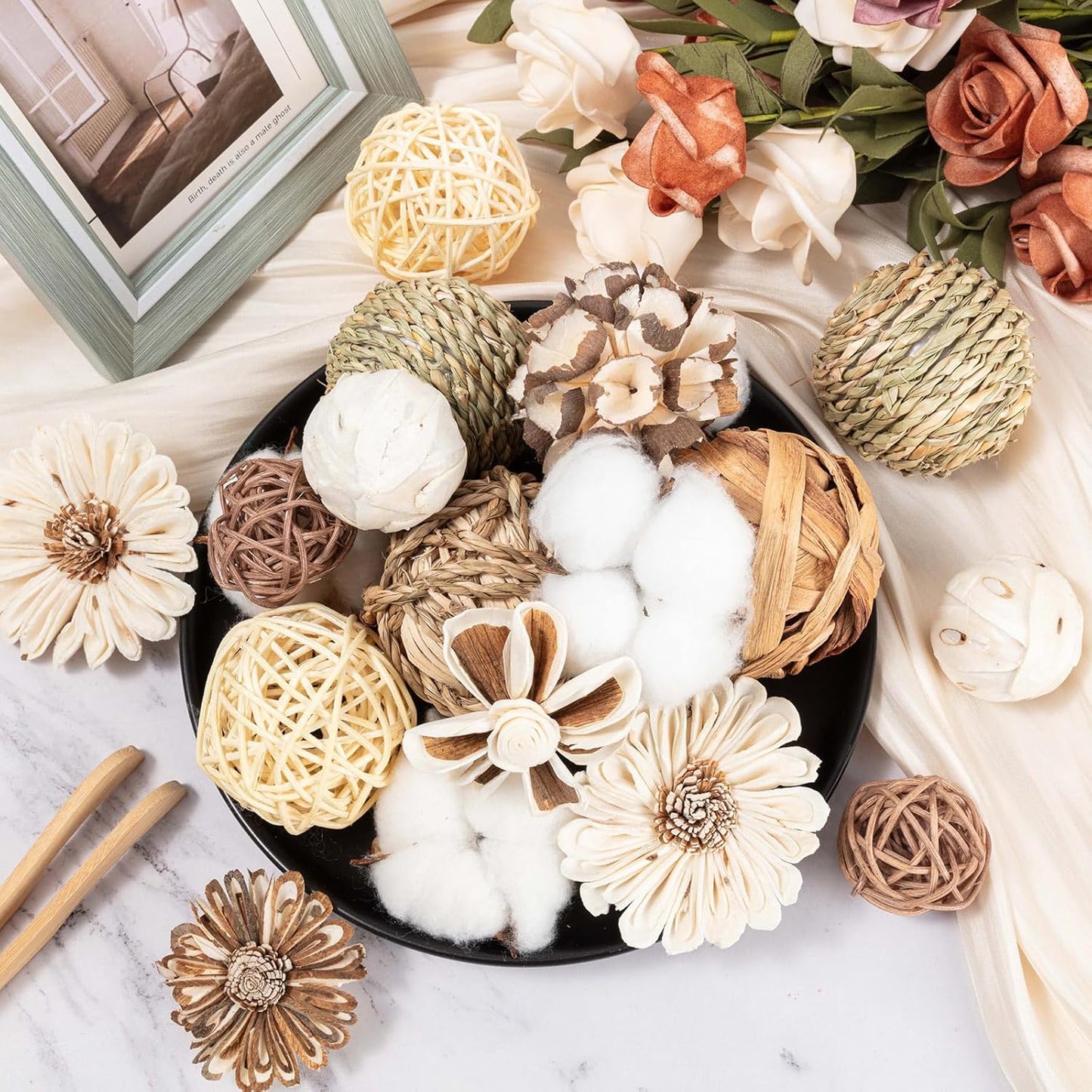 17Pcs Vintage Decorative Balls for Potpourri Bowl Filler, Bowl Filler for Table Centerpiece Home