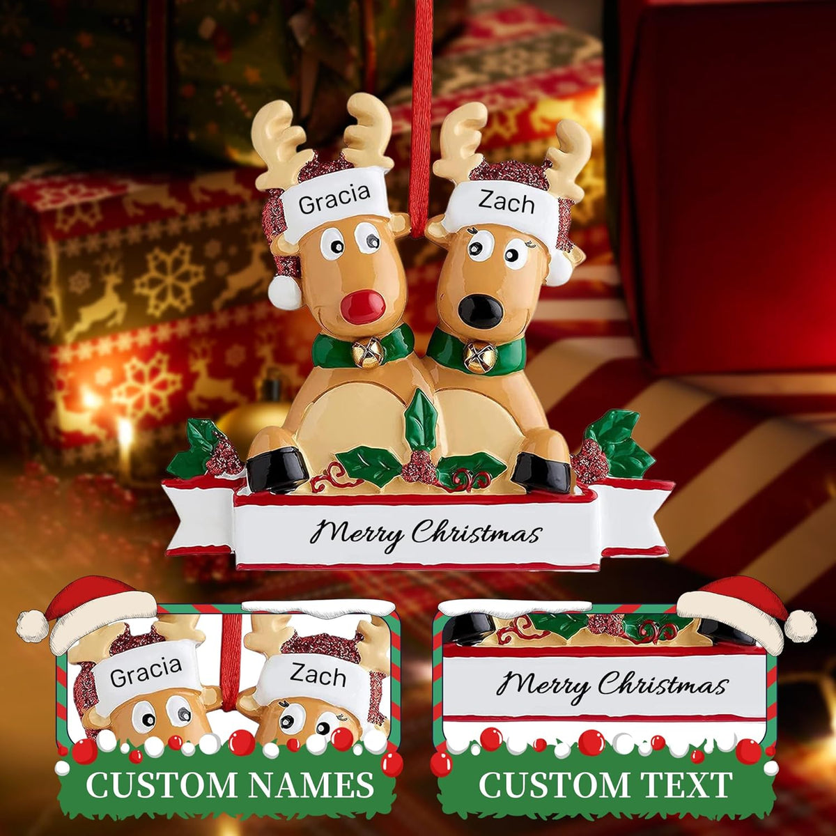 Personalized Christmas Ornaments 2025, Custom Reindeer Family Ornaments for Trees with Names