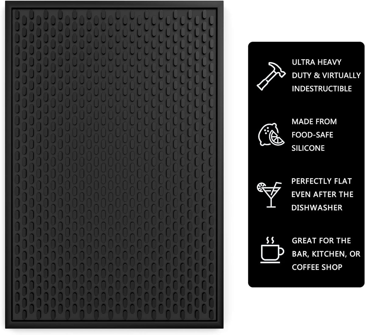 Silicone Drip Mat - 1/2 Inch Thick, Heat-Resistant and Food Safe - Counter Top, Coffee Bar or