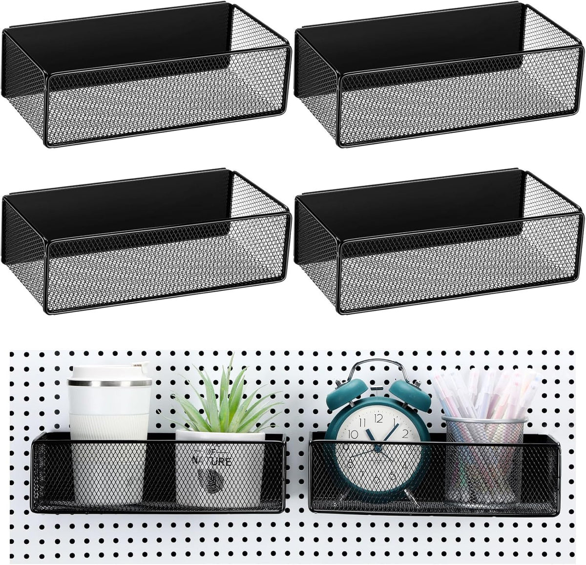 Tioncy 4 Pcs Magnetic Storage Bin Magnetic Locker Organizer for Pegboard Refrigerator Shelves