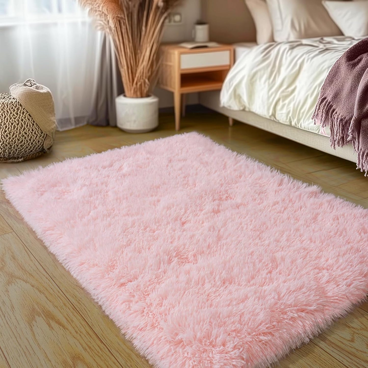Rezutan Pink Super Soft Rug for Girls Bedroom 2x3 Feet, Fluffy Shag Area Rugs for Living Room