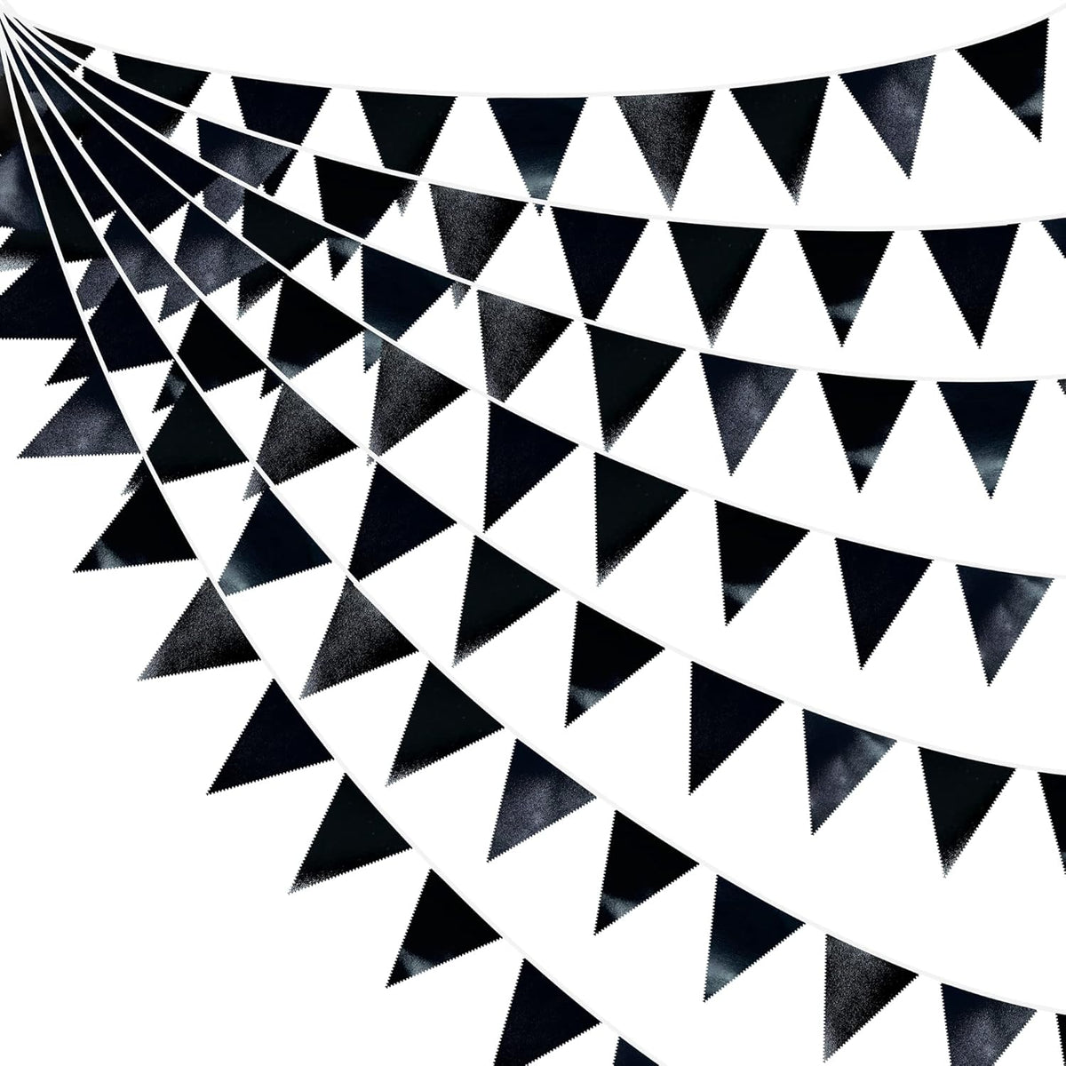 Black Party Decorations Triangle Pennant Banner Flag Black Metallic Fabric Bunting Garland for