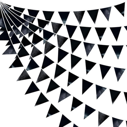 Black Party Decorations Triangle Pennant Banner Flag Black Metallic Fabric Bunting Garland for