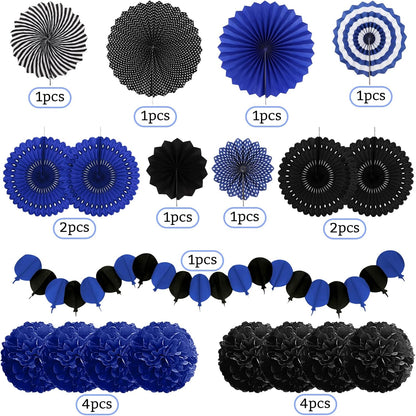 Party Decorations, Black Navy Blue Papar Fans Pompoms Garlands for Men Boy Fathers Day Graduation