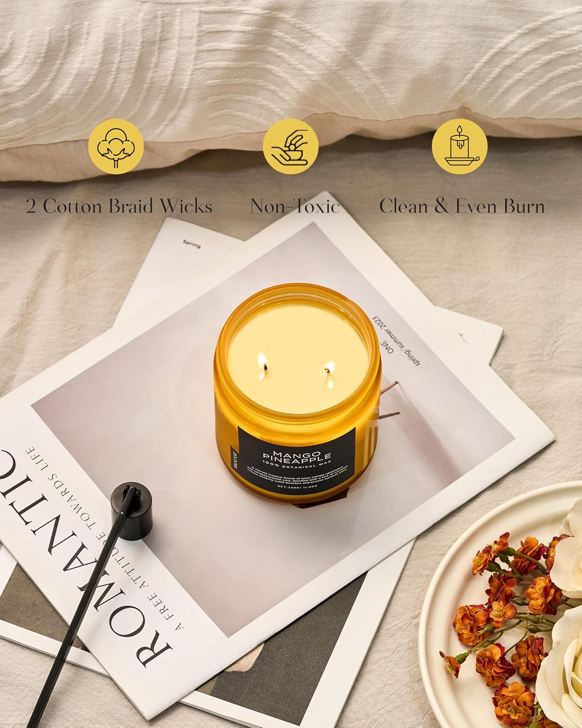 M&SENSE Mango Pineapple Tropical Scented Candle - 11.6oz Natural Soy Wax Non Toxic 70-Hour Burn
