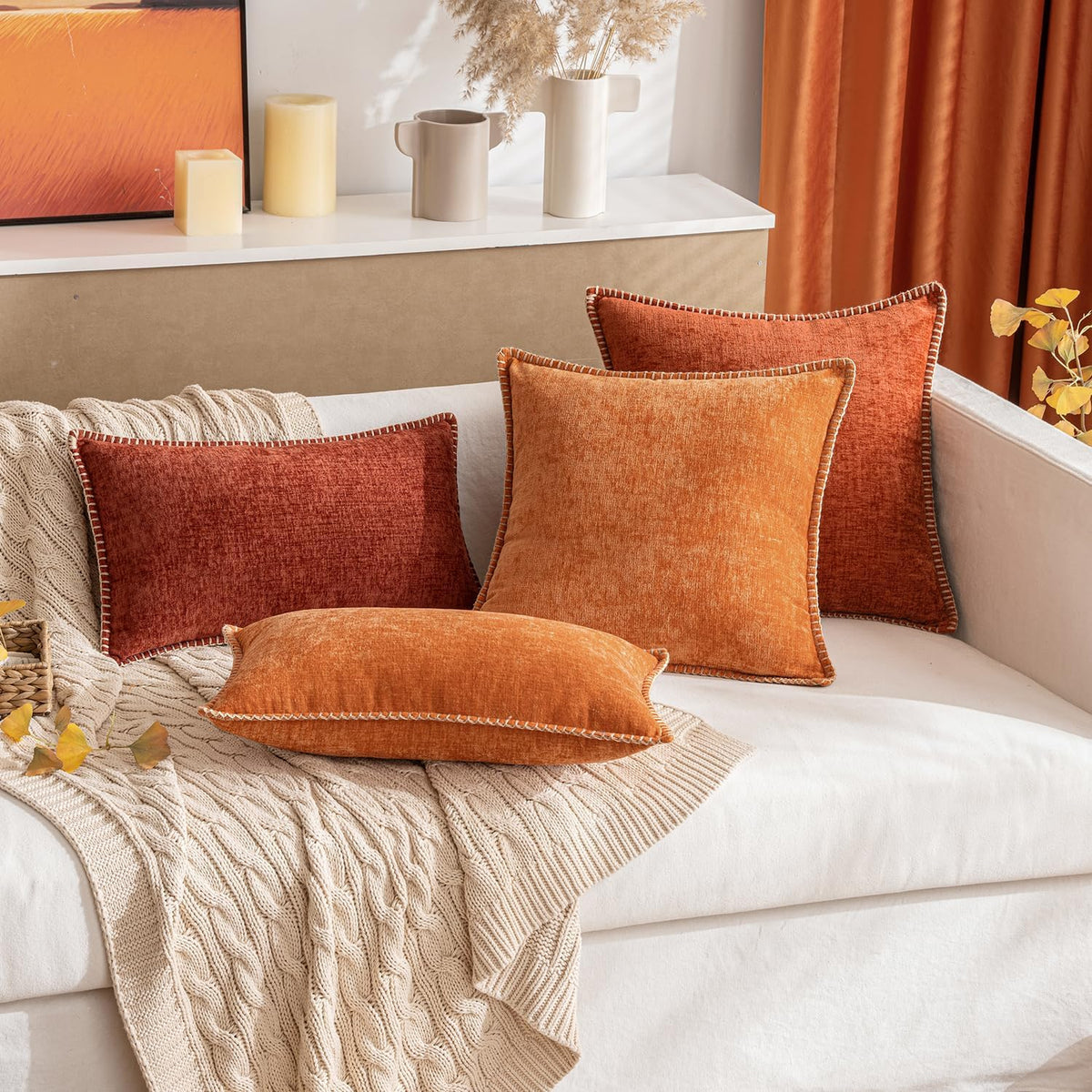 MIULEE Pack of 2 Fall Couch Throw Pillow Covers 16x16 Inch Rust Farmhouse Decorative Pillow Covers