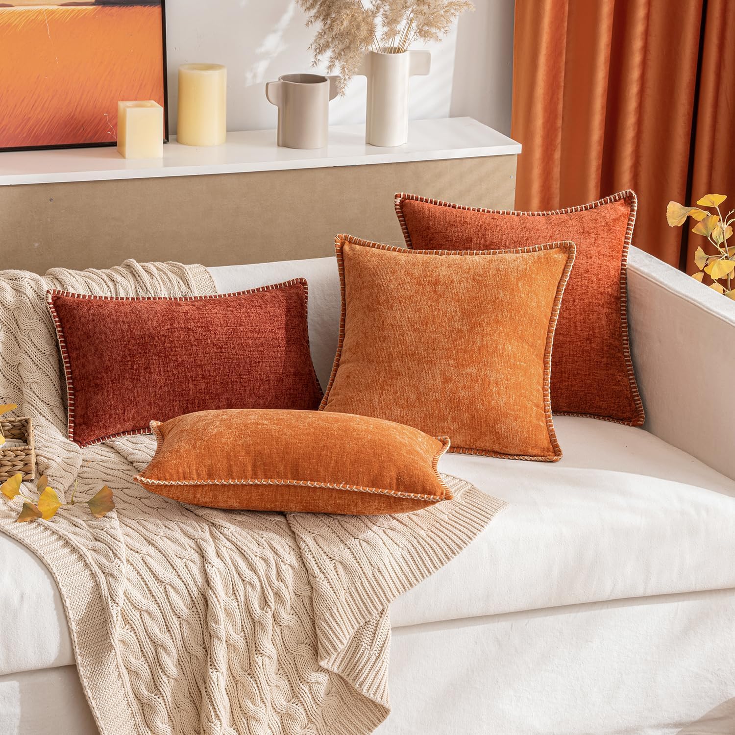 MIULEE Pack of 2 Fall Couch Throw Pillow Covers 12x20 Inch Rust Farmhouse Decorative Pillow Covers