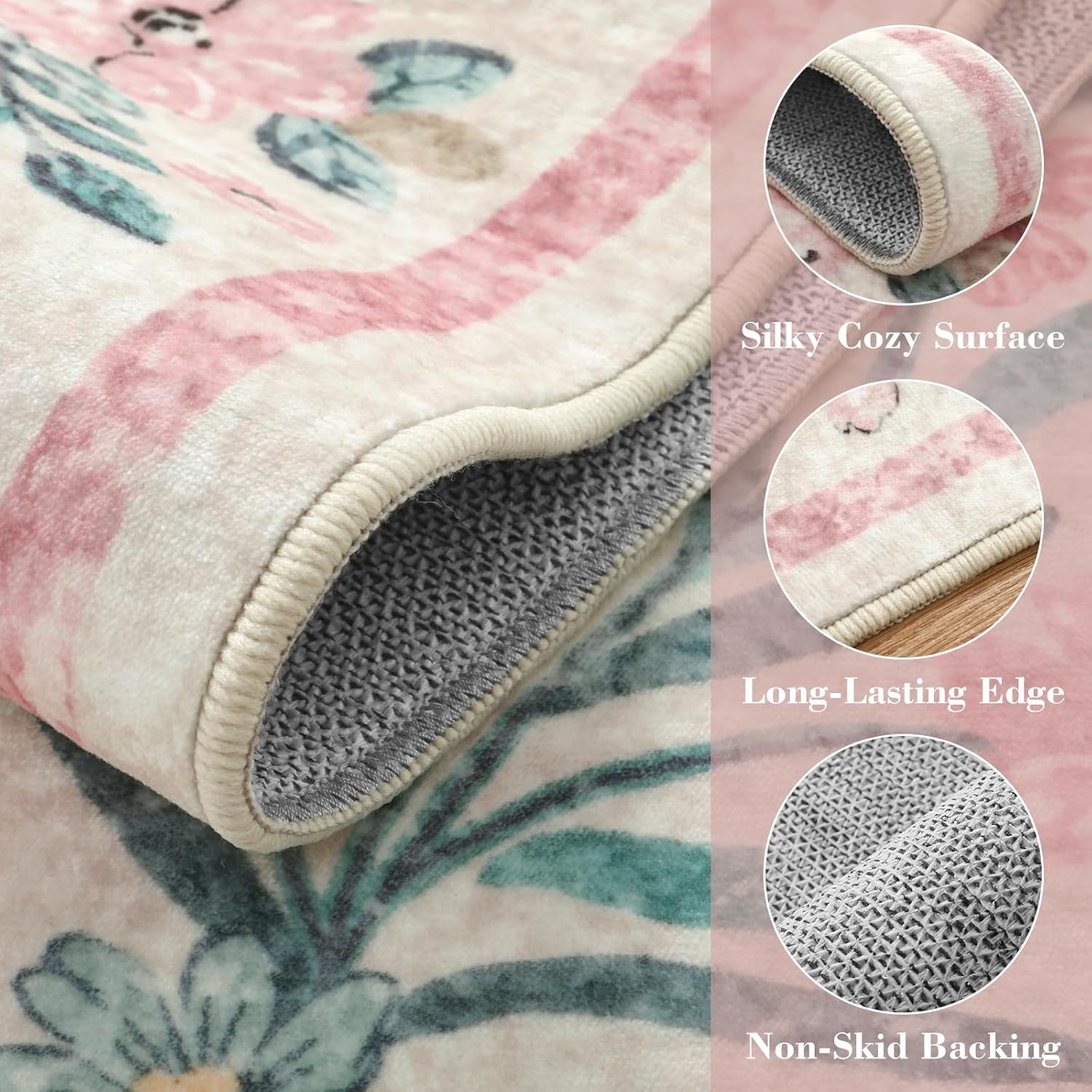 Wonnitar Machine Washable 10x14 Area Rugs, Large Living Room Rug Floral Pink and White Carpet, Boho