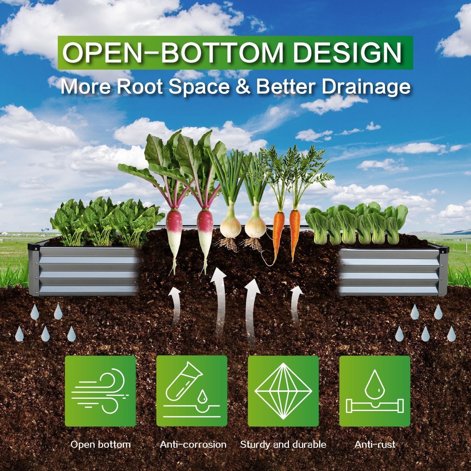 GARDMAX 8x4x1FT Galvanized Raised Garden Bed Kit, Metal Planter Boxes Outdoor with Easy Assembly