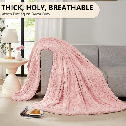 L'AGRATY Chunky Knit Blanket Throw - Soft Chenille Yarn Throw Blanket 40x50: Handmade Thick Knit