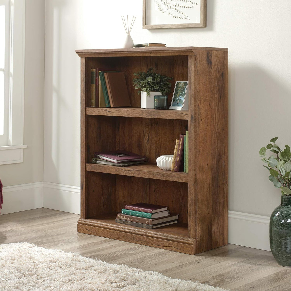 Sauder 3 Tier Book Shelf Wooden Bookcase Multipurpose Bookshelf for Home Office, Living Room, in
