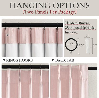 Baby Pink Modern Pinch Pleated Curtains & Drapes 84 Inch Length 2 Panels Set for Living Room