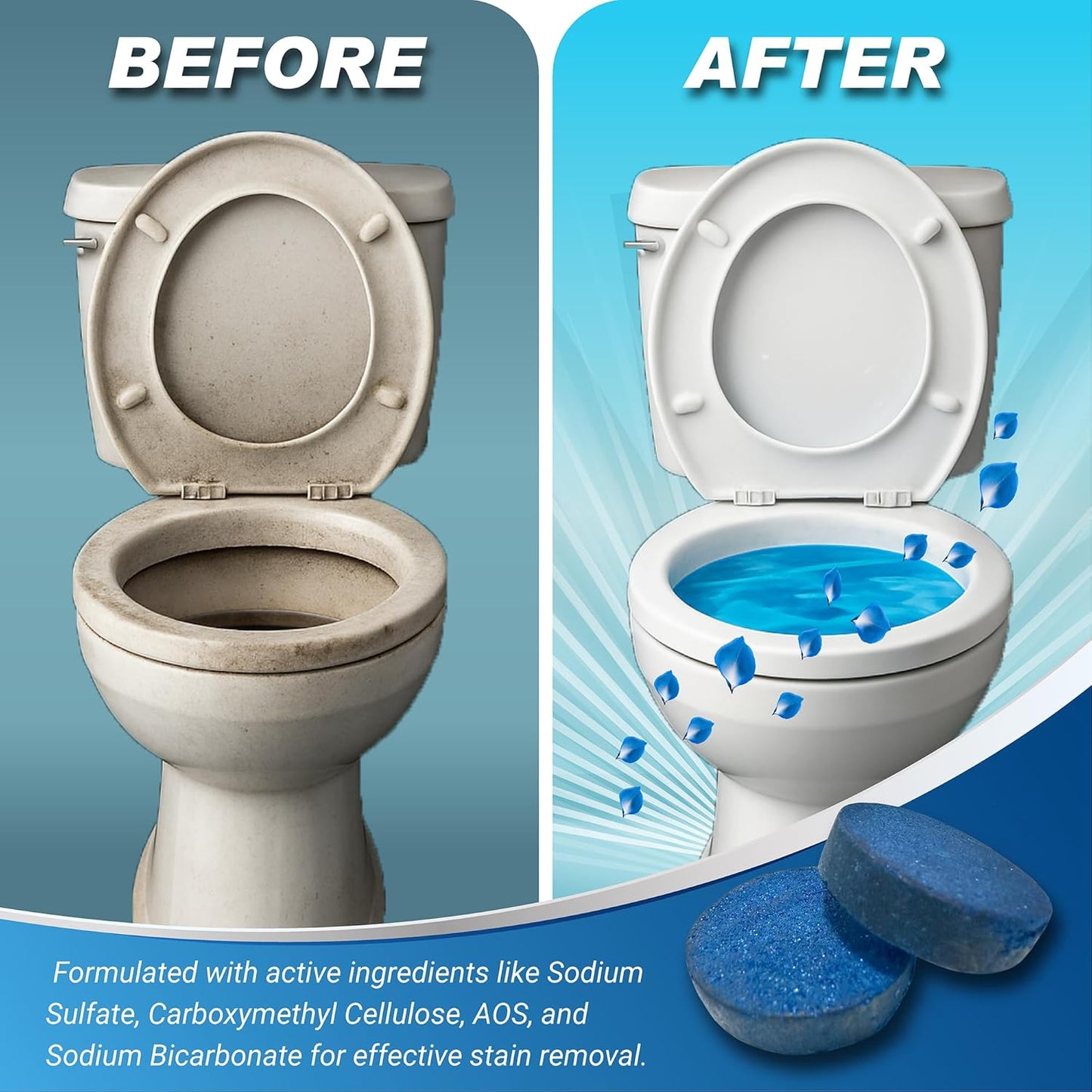 Automatic Toilet Bowl Cleaner Tablets – 40 Tabs - Blue Gel Toilet Tank Cleaner, Hard Water Ring