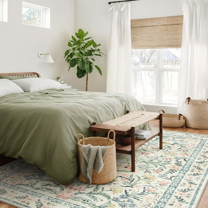 Wonnitar Large Washable 8x10 Rug, Boho Living Room Rug 8 x 10, Soft Floral Carpet for Bedroom Non