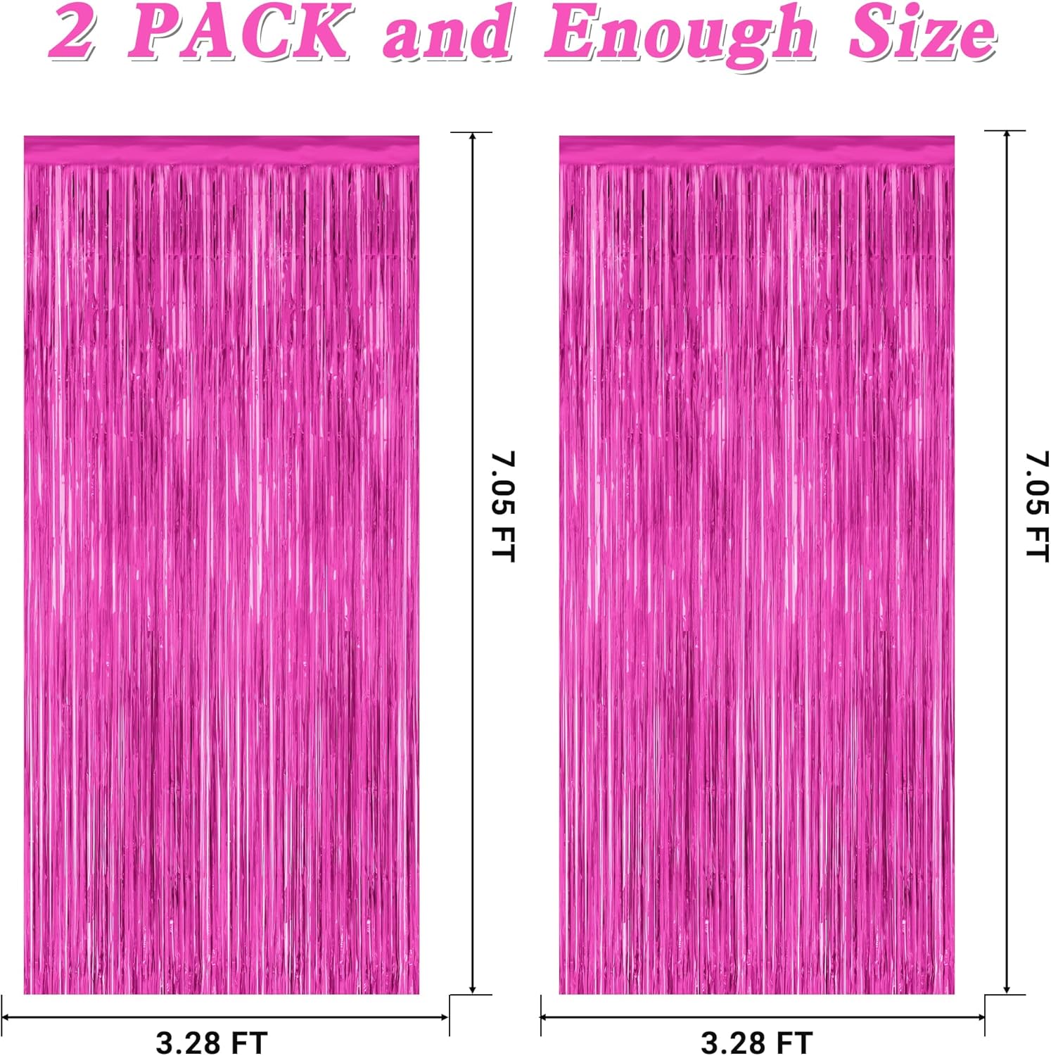 2 Pack Hot Pink Party Decorations, 3.28 FT x 7.05 FT Hot Pink Backdrop, Metallic Rose Red Photo