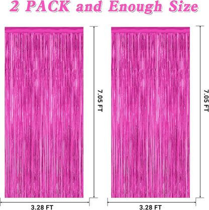 2 Pack Hot Pink Party Decorations, 3.28 FT x 7.05 FT Hot Pink Backdrop, Metallic Rose Red Photo