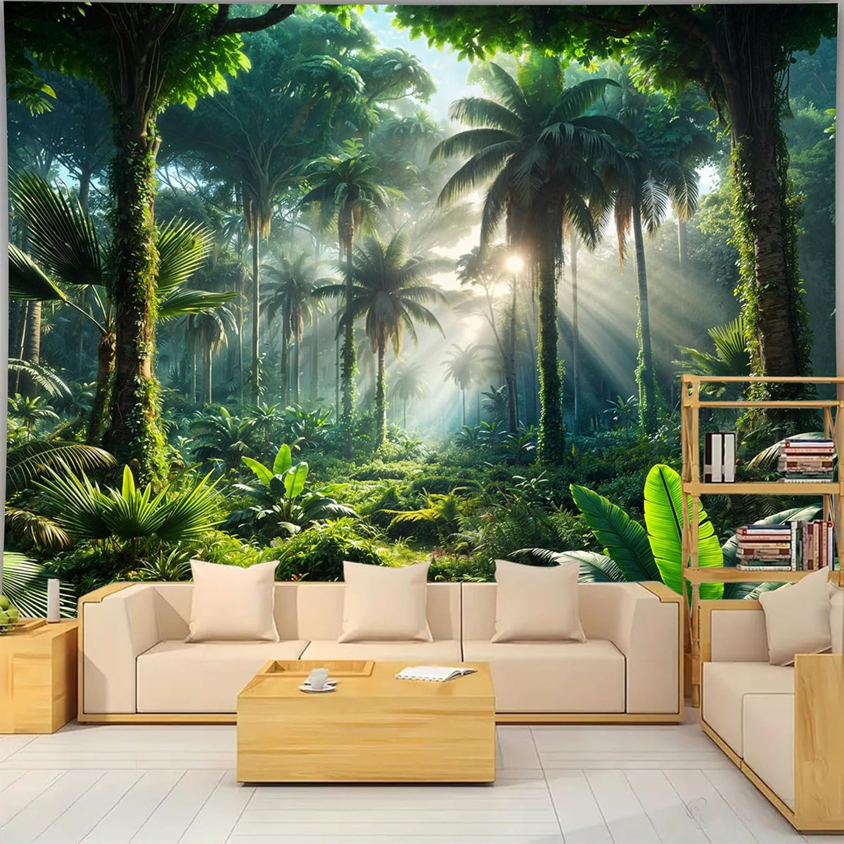 BSFHH Nature Tapestry Forest Tree Sea Cave Wall Hanging, Stream Through Rainforest Landscape Wall