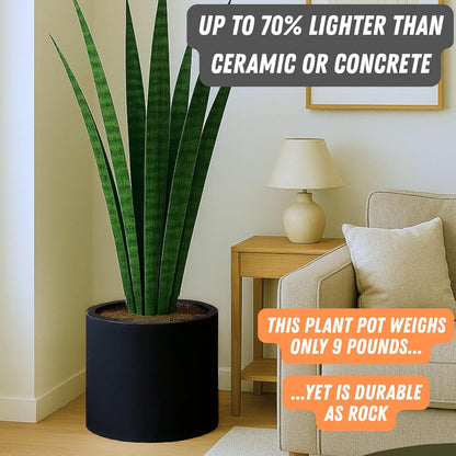 Fox & Fern 14.6 Inch Extra Large Planter — Premium Lightweight Fiberstone Matte Black Plant Pot