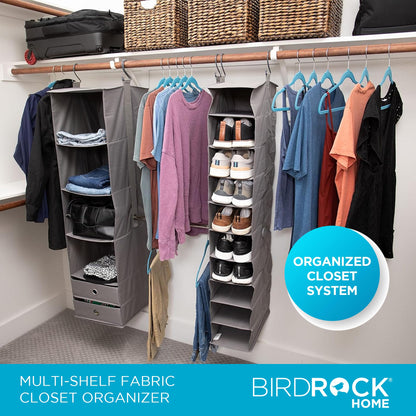 BIRDROCK HOME 5pc Hanging Closet Organizer System with Storage Shelves - Grey - Shoe Clothing