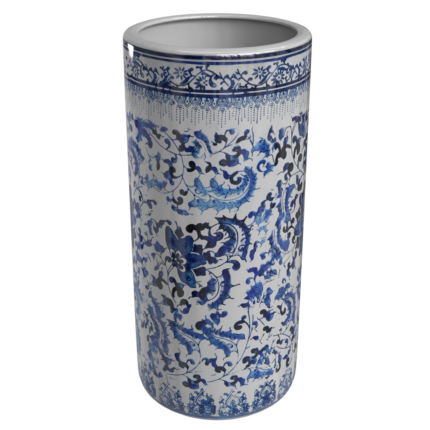 Red Lantern 18" Umbrella Stand - Blue and White Floral