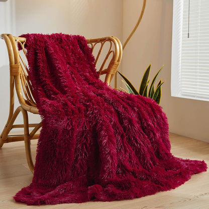 XeGe Luxury Faux Fur Throw, Red Soft 50x60 Fluffy Blanket, Shaggy Plush Decorative Couch Blanket