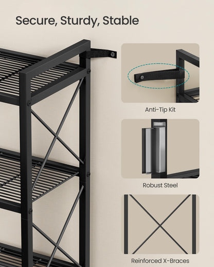SONGMICS 5-Tier Metal Storage Rack, Shelving Unit with X Side Frames