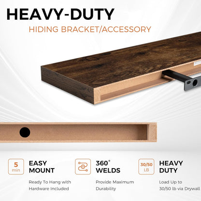 Fun Memories Floating Shelves for Wall, 30" Rustic Wood Deep Wall Mounted Shelves with Invisible