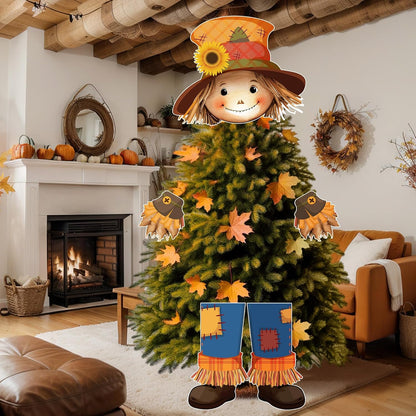 Scarecrow Fall Tree Topper Autumn Harvest Farmhouse Decorative Tree Treetops Head Hands and Legs