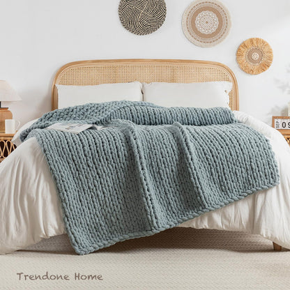 Chunky Knit Blanket Throw, 100% Hand Knit Throw Blanket Handmade Chenille Cable Knit Throw for