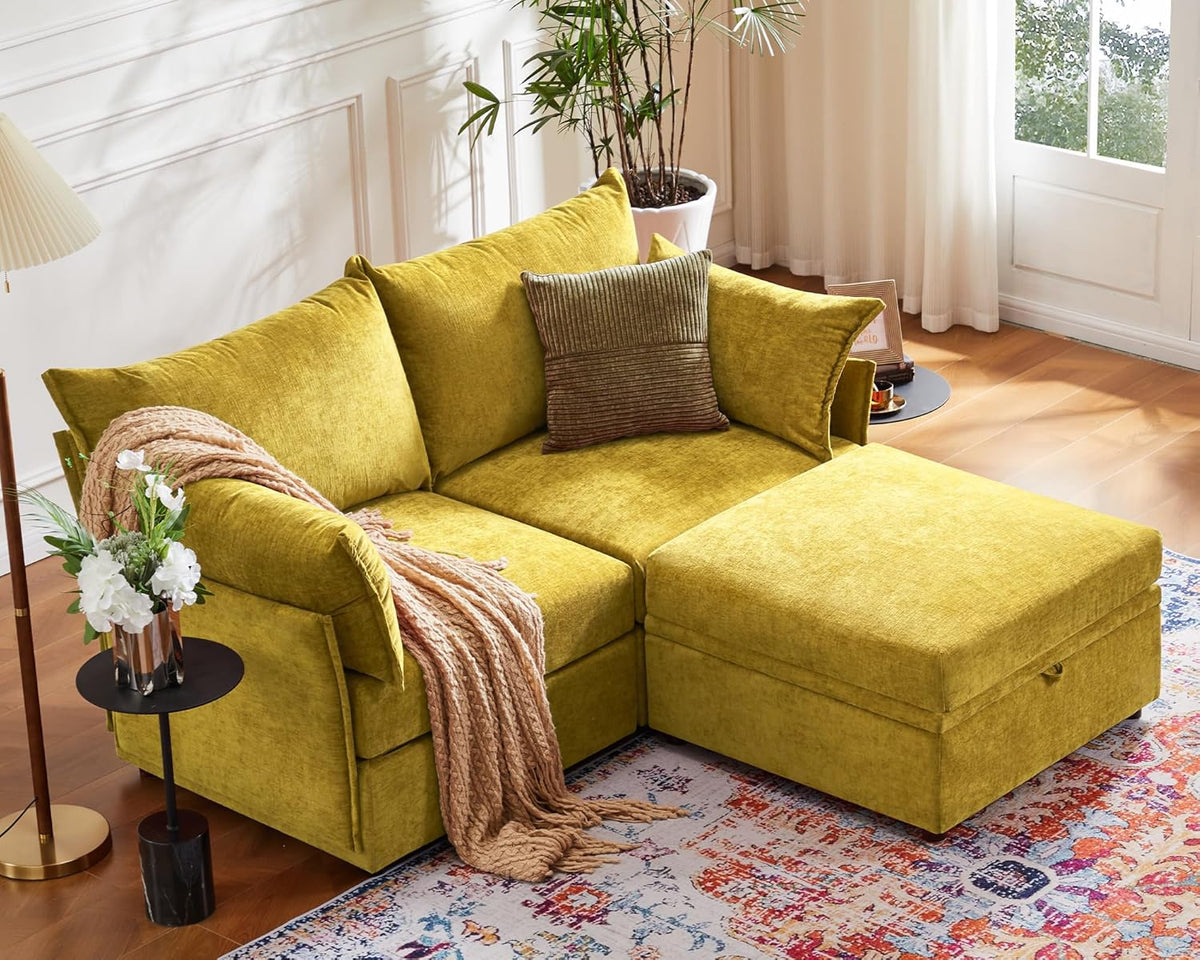 Luxury Modular Sectional Sofa, L-Shaped 3-Seat Couch with Storage Ottoman Deep Seat & Reversible