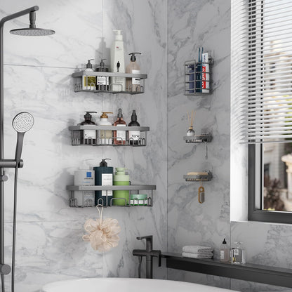 Veken 6-Pack Rustproof & Waterproof Shower Caddy, Adhesive Shelves Rack, Large Capacity Bathroom