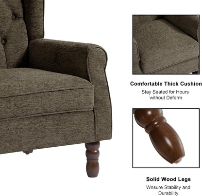 Accent Chair, Upholstered Armchair with Button Tufted High Back & Solid Wood Legs, Comfy Wingback