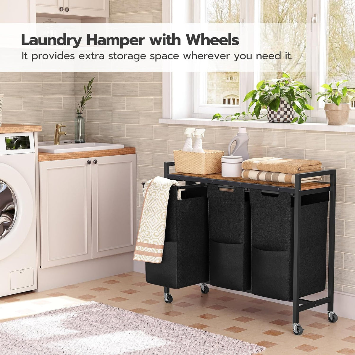 HOOBRO Laundry Sorter 3 Section, Laundry Hamper with Wheels, 3 × 11.5 Gal (43.5 L), Rolling Laundry