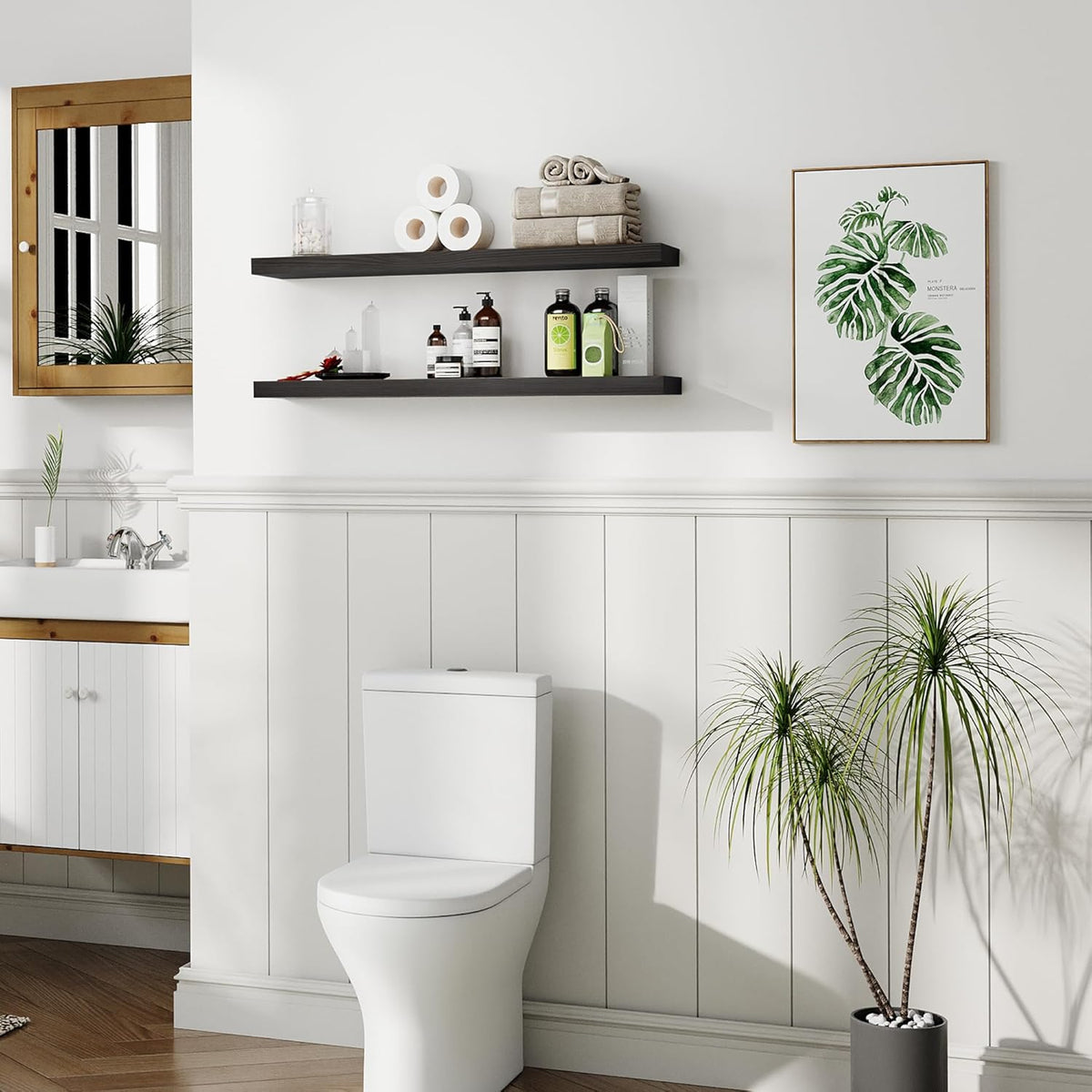 BGMG Wood Floating Shelves 36 inch Long,Wide Rustic Wooden Wall Shelves for Bathroom Living Room