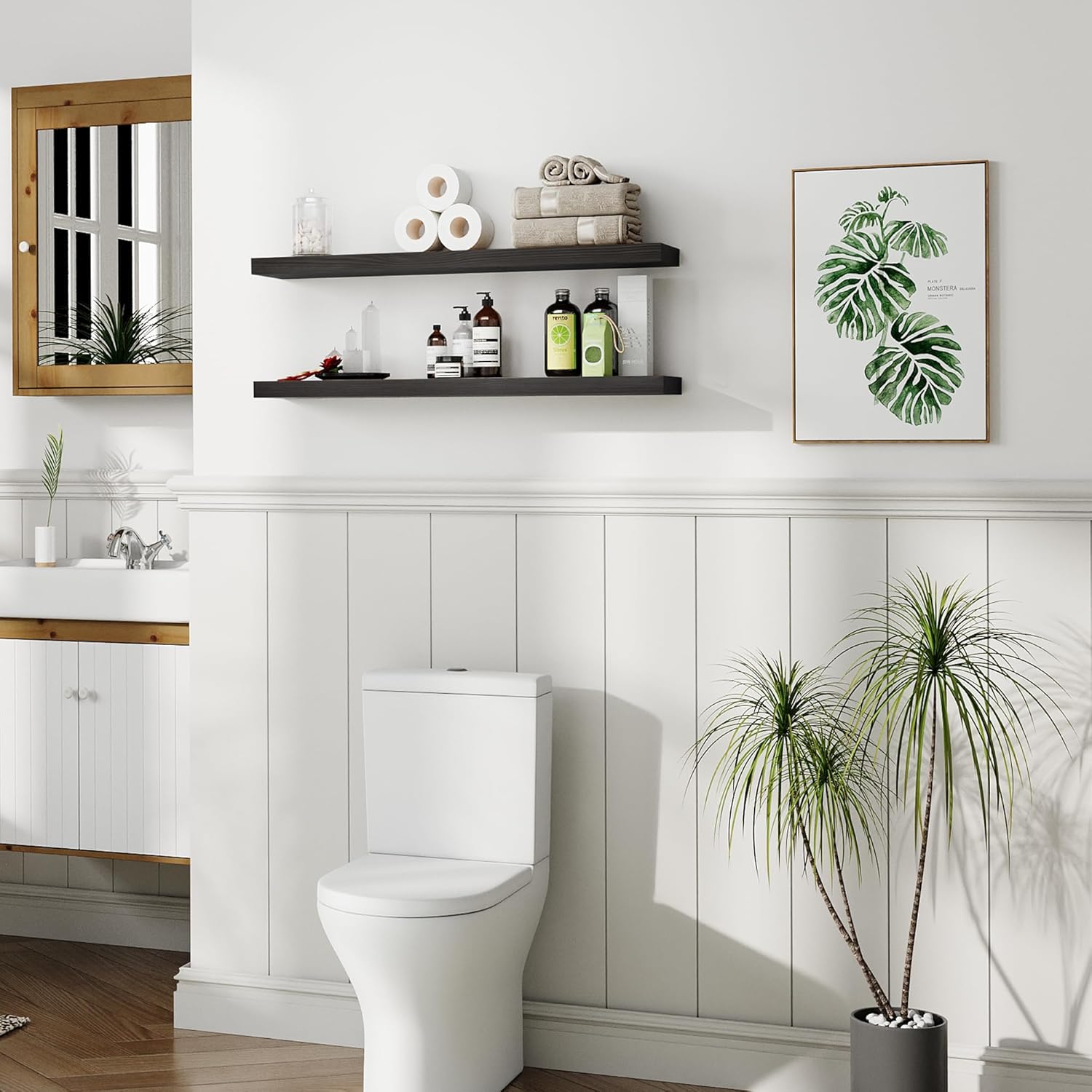 BGMG Wood Floating Shelves 36 inch Long,Wide Rustic Wooden Wall Shelves for Bathroom Living Room