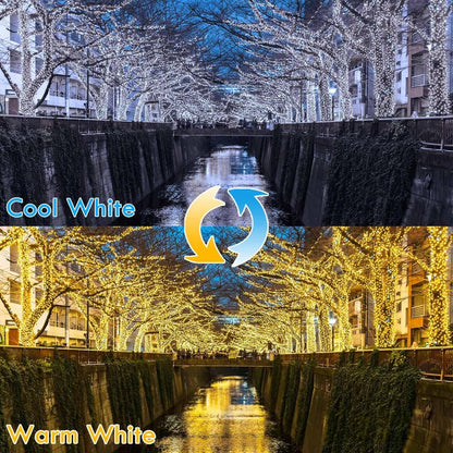 (Warm White ⇋ Cool White) Solar Christmas String Lights Outdoor, 2-Pack Total 80FT 200 LED Solar