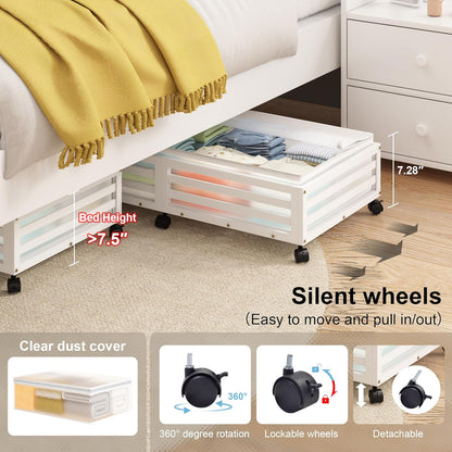 Under Bed Storage with Wheels-Large Bamboo Underbed storage Containers with Large Dust Bag