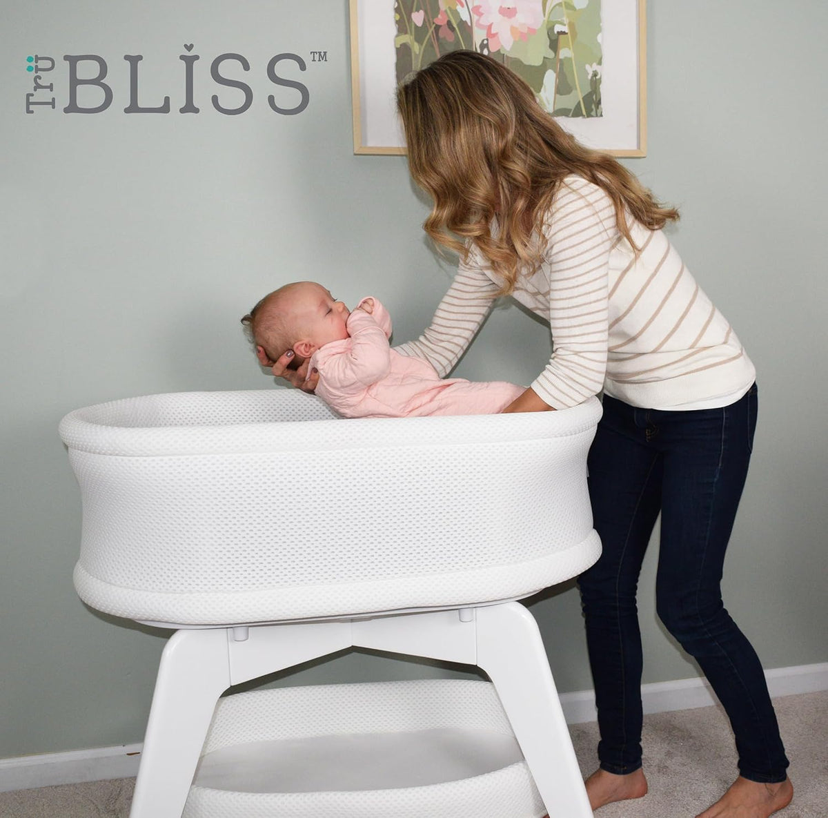 Evi Smart Baby Bassinet Beside Sleeper with Auto-Glide, Ambient Nightlight & Sensory Sounds