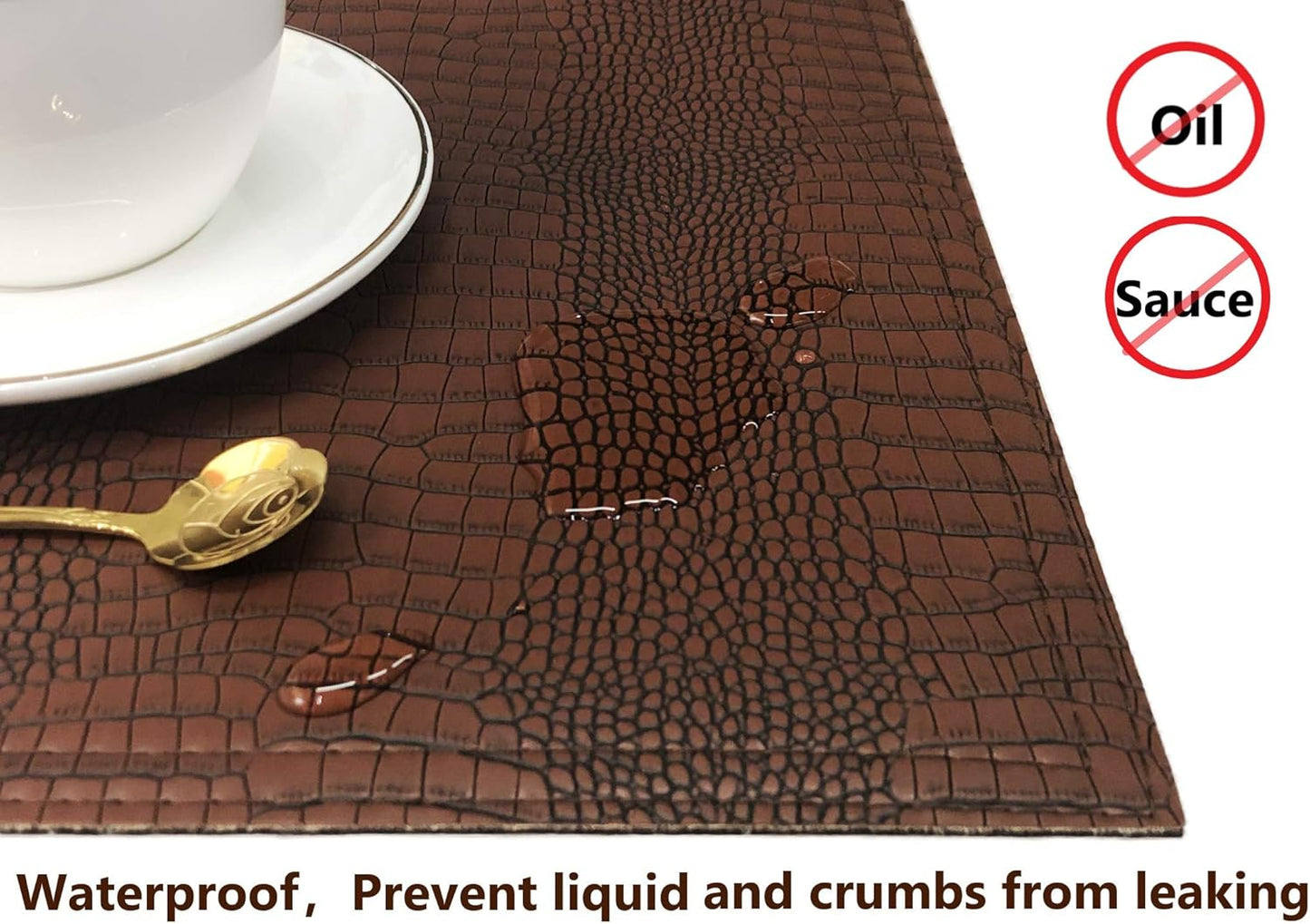Set of 8 Faux Leather Placemats, PU Table Mats, Waterproof, Stain Resistant, Heat Resistant