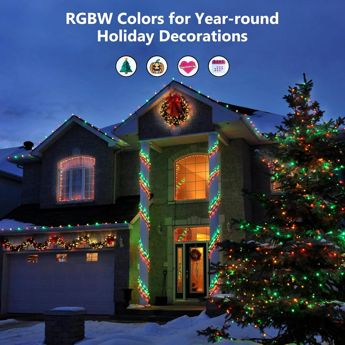BrizLabs RGBW Christmas Lights, 98.5FT 300 LED Color Changing Halloween String Lights with Remote