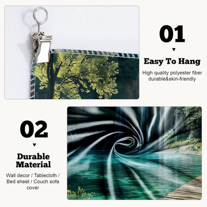 BSFHH Nature Tapestry Forest Tree Sea Cave Wall Hanging, Stream Through Rainforest Landscape Wall