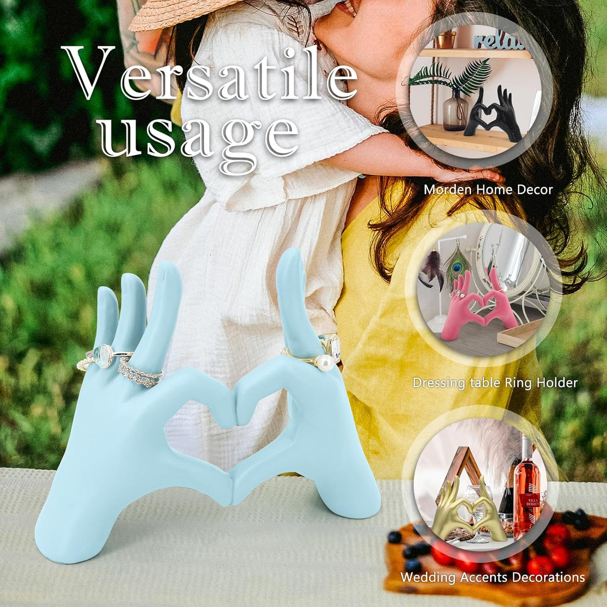 Accessoryway Blue Heart Hands Sculpture Decor - Valentines Day Decorations for Living Room