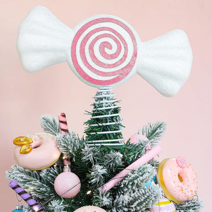 Retisee 9.8 in Large Pastel Candy Christmas Tree Topper Pink Candy Swirl Treetop Pink Pastel
