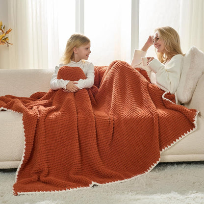 Snuggle Sac Orange Waffle Throw Blanket for Couch Bed Sofa 50x60 inches, Reversible Blanket